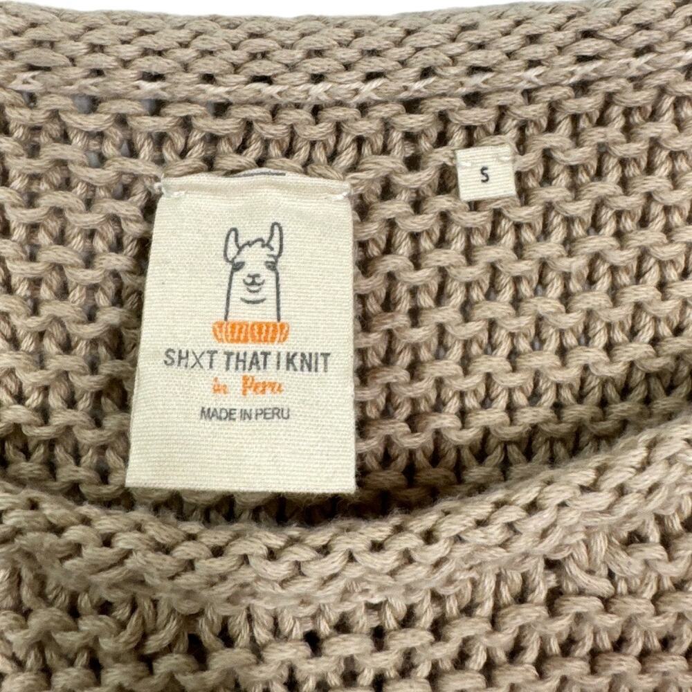 Shxt That I Knit Scotia Sweater Small Tan Pima Cotton Peru Pullover Casual Cozy - Picture 6 of 7
